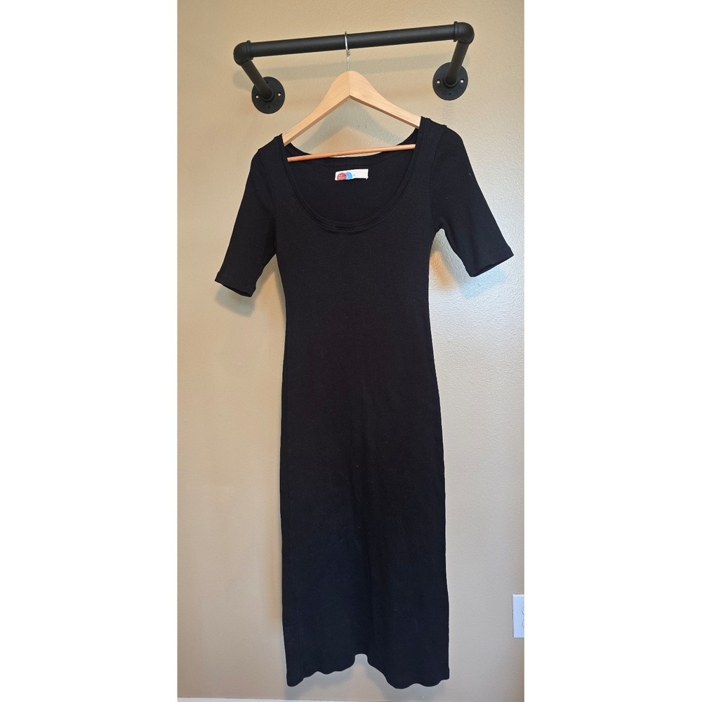 Free People beach black ribbed midi short sleeve dress